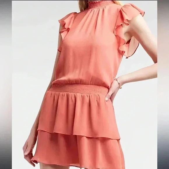 Express Chiffon Flutter Sleeve Smocked Waistline - Picture 1 of 10